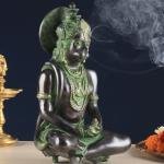 Brass Hanuman Meditation Idol 11" | Black & Green Tone | Lord Ram Engraving | 5 kg Divine Energy | 7" Width, 4.5" Depth | Invite Positivity & Good Health